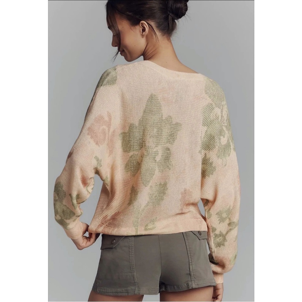 Anthropologie Printed-Linen Pullover Sweater Floral Lightweight Chic Breathable - Picture 2 of 16